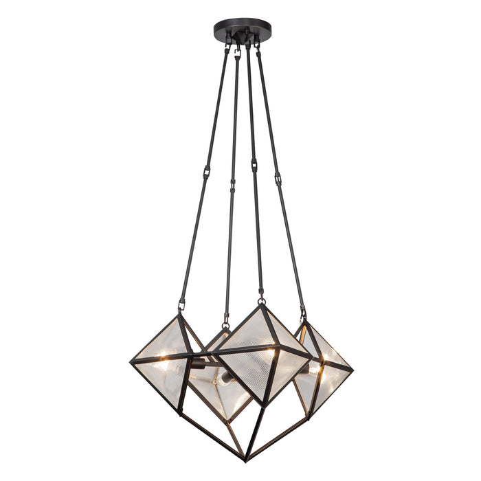 Cairo Four Light Chandelier Ribbed Glass/Urban Bronze-Mid. Chandeliers-Alora-Lighting Design Store