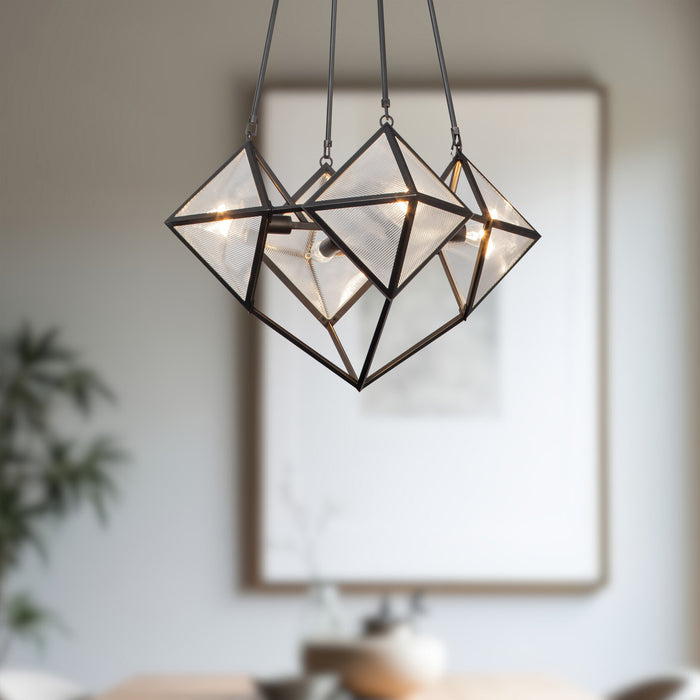 Cairo Four Light Chandelier Ribbed Glass/Urban Bronze-Mid. Chandeliers-Alora-Lighting Design Store