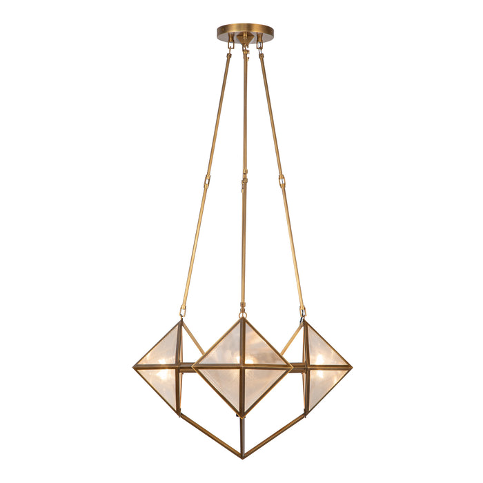 Cairo Four Light Chandelier Ribbed Glass/Vintage Brass-Mid. Chandeliers-Alora-Lighting Design Store