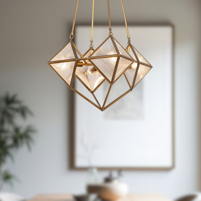 Cairo Four Light Chandelier Ribbed Glass/Vintage Brass-Mid. Chandeliers-Alora-Lighting Design Store