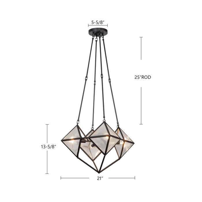 Cairo Four Light Chandelier Ribbed Glass/Vintage Brass-Mid. Chandeliers-Alora-Lighting Design Store