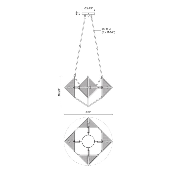 Cairo Four Light Chandelier Ribbed Glass/Urban Bronze-Mid. Chandeliers-Alora-Lighting Design Store