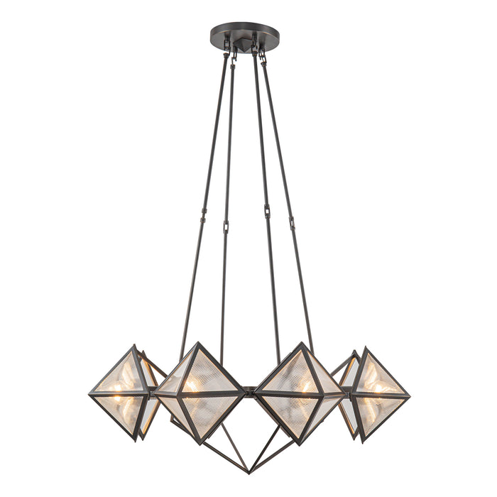 Cairo Eight Light Chandelier Ribbed Glass/Urban Bronze-Mid. Chandeliers-Alora-Lighting Design Store