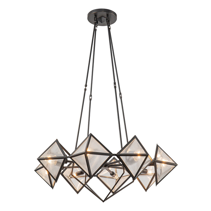 Cairo Eight Light Chandelier Ribbed Glass/Urban Bronze-Mid. Chandeliers-Alora-Lighting Design Store