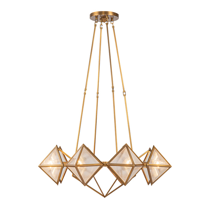Cairo Eight Light Chandelier Ribbed Glass/Vintage Brass-Mid. Chandeliers-Alora-Lighting Design Store