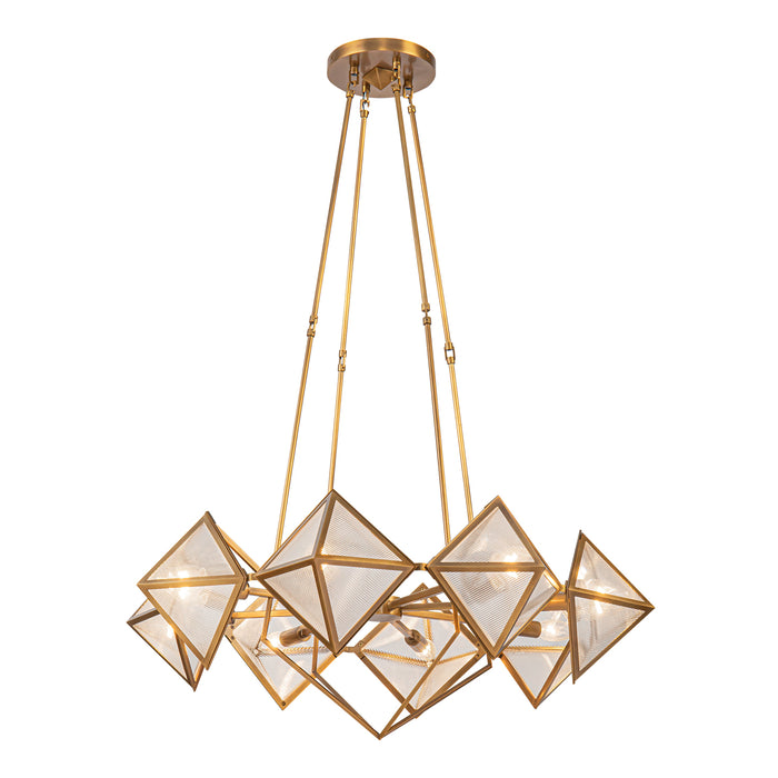 Cairo Eight Light Chandelier Ribbed Glass/Vintage Brass-Mid. Chandeliers-Alora-Lighting Design Store