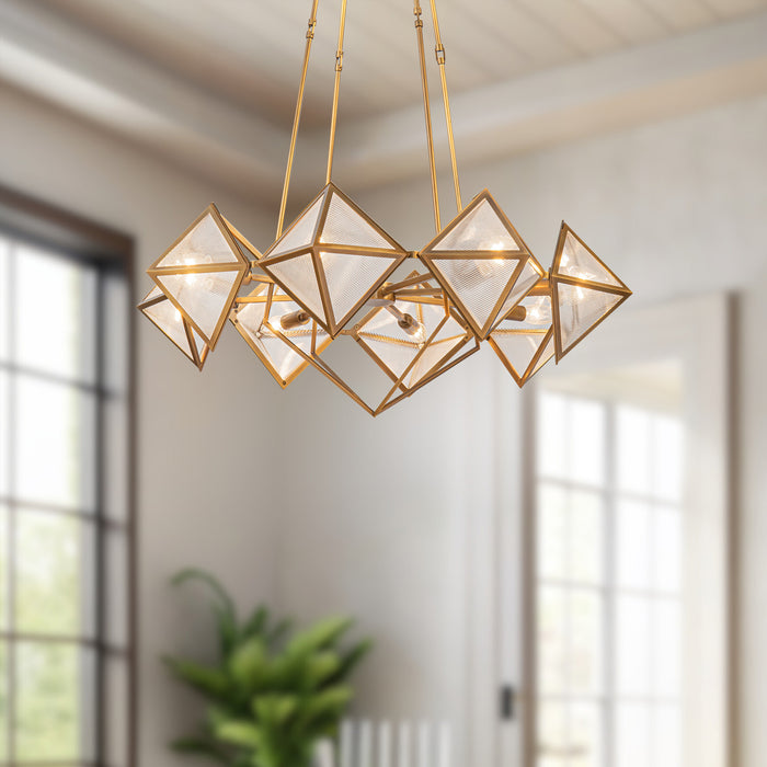 Cairo Eight Light Chandelier Ribbed Glass/Vintage Brass-Mid. Chandeliers-Alora-Lighting Design Store