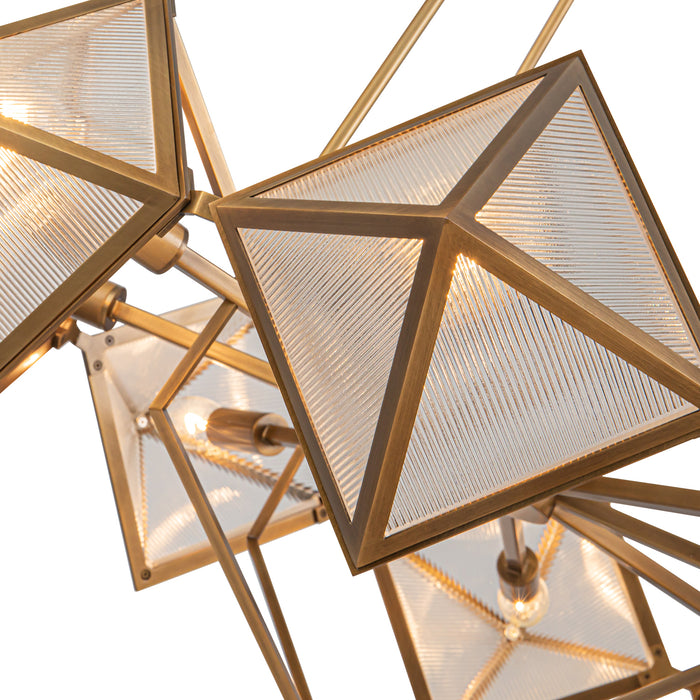 Cairo Eight Light Chandelier Ribbed Glass/Vintage Brass-Mid. Chandeliers-Alora-Lighting Design Store