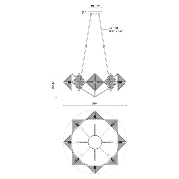 Cairo Eight Light Chandelier Ribbed Glass/Vintage Brass-Mid. Chandeliers-Alora-Lighting Design Store