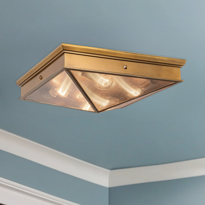 Cairo Four Light Flush Mount Ribbed Glass/Vintage Brass-Flush Mounts-Alora-Lighting Design Store