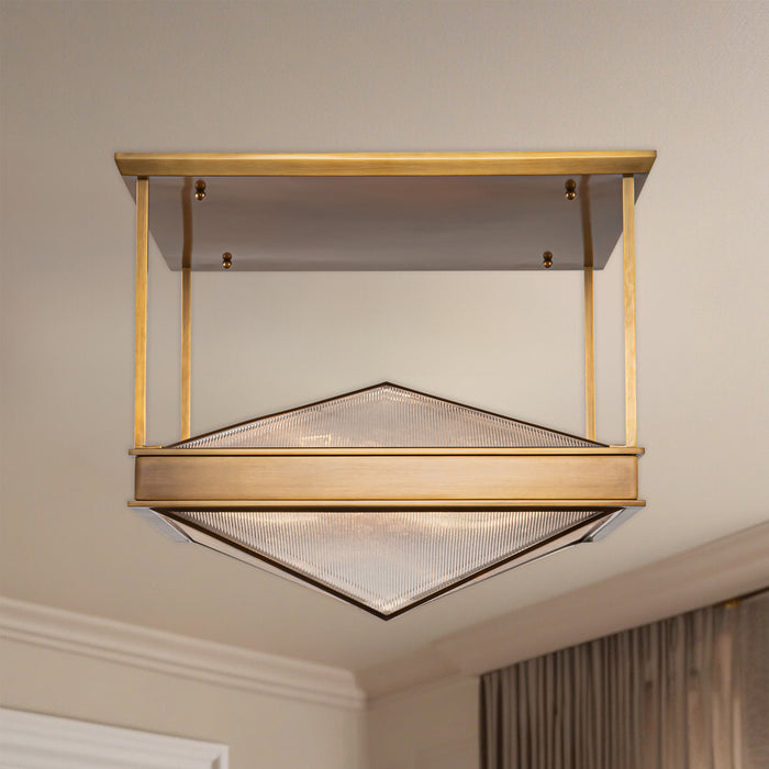 Cairo Four Light Semi Flush Mount Ribbed Glass/Vintage Brass-Semi-Flush Mts.-Alora-Lighting Design Store