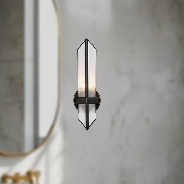 Cairo One Light Wall Sconce Ribbed Glass/Urban Bronze-Sconces-Alora-Lighting Design Store