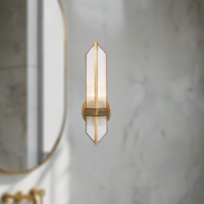 Cairo One Light Wall Sconce Ribbed Glass/Vintage Brass-Sconces-Alora-Lighting Design Store