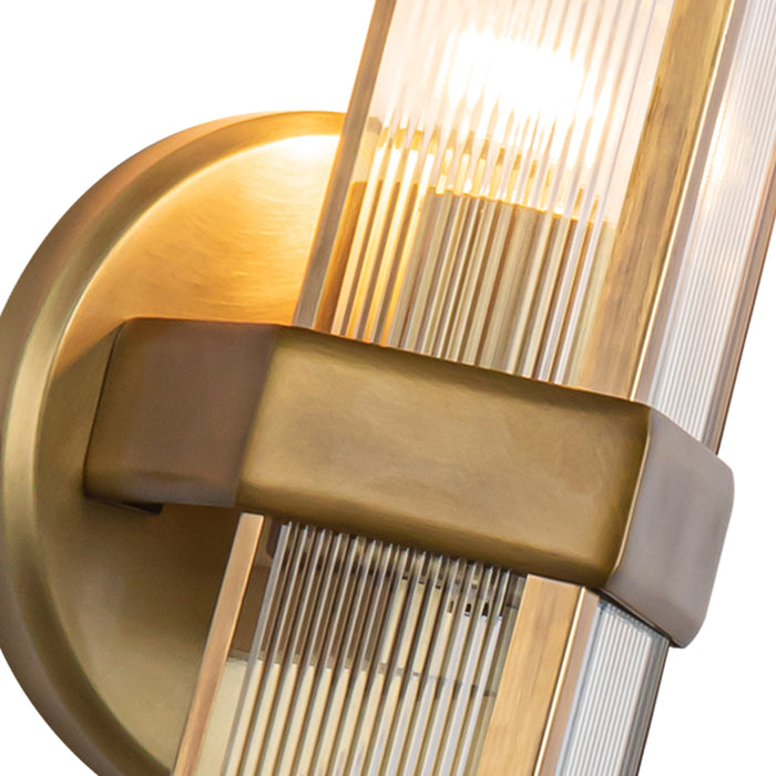 Cairo One Light Wall Sconce Ribbed Glass/Vintage Brass-Sconces-Alora-Lighting Design Store