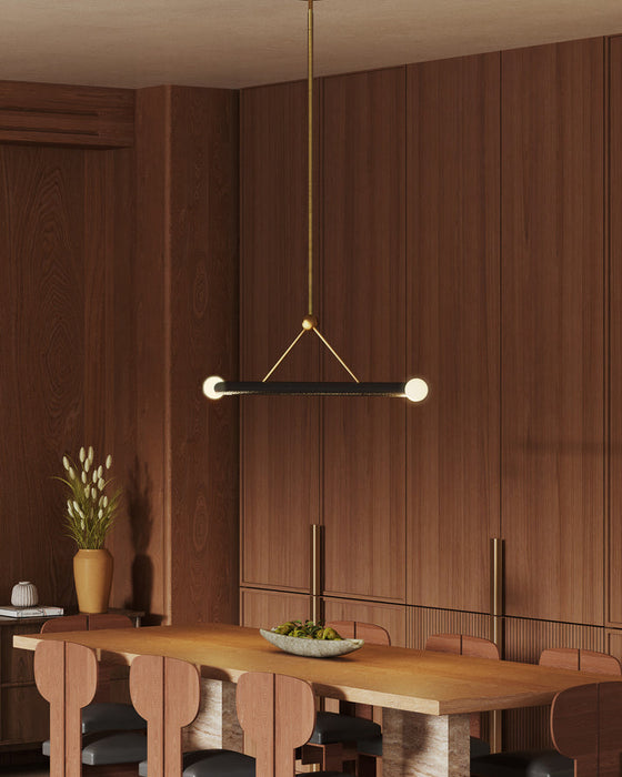 Calla LED Linear Pendant Brushed Gold/Black Vegan Leather