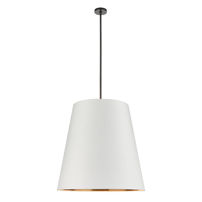 Calor Three Light Pendant Urban Bronze/White Linen With Gold Parchment-Pendants-Alora-Lighting Design Store