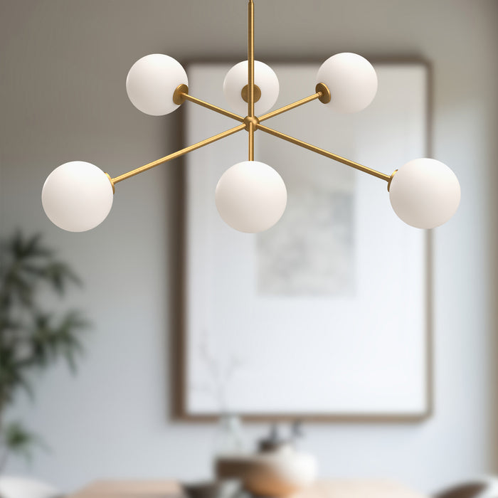 Cassia Six Light Chandelier Aged Gold/Opal Matte Glass-Mid. Chandeliers-Alora-Lighting Design Store