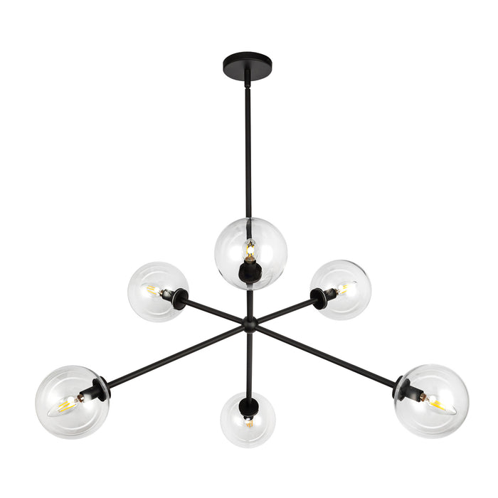 Cassia Six Light Chandelier Matte Black/Clear Glass-Large Chandeliers-Alora-Lighting Design Store
