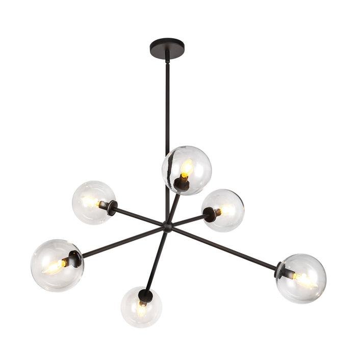 Cassia Six Light Chandelier Matte Black/Clear Glass-Large Chandeliers-Alora-Lighting Design Store