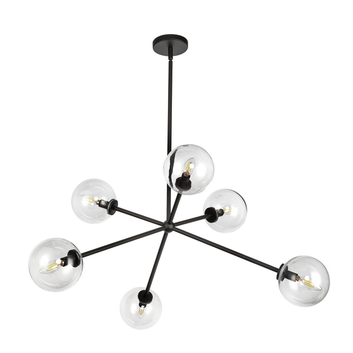 Cassia Six Light Chandelier Matte Black/Clear Glass-Large Chandeliers-Alora-Lighting Design Store