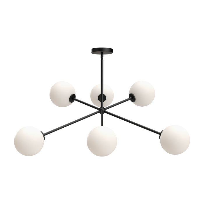 Cassia Six Light Chandelier Matte Black/Opal Matte Glass-Mid. Chandeliers-Alora-Lighting Design Store