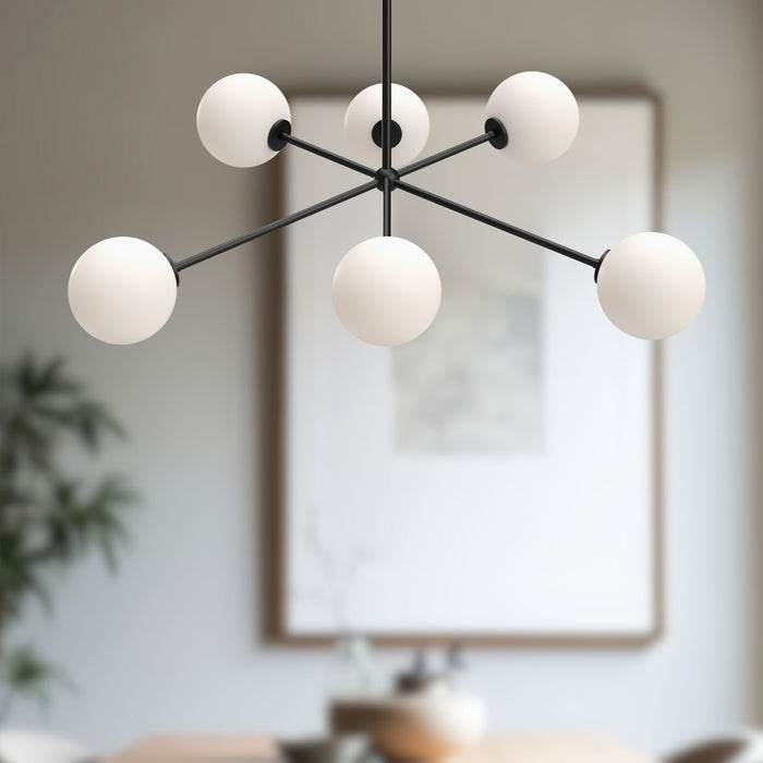 Cassia Six Light Chandelier Matte Black/Opal Matte Glass-Mid. Chandeliers-Alora-Lighting Design Store
