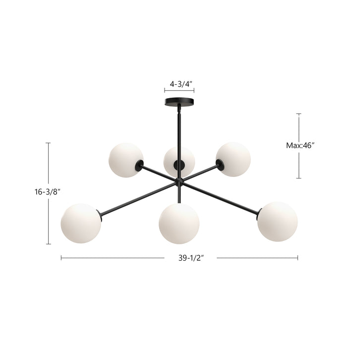 Cassia Six Light Chandelier Matte Black/Clear Glass-Large Chandeliers-Alora-Lighting Design Store