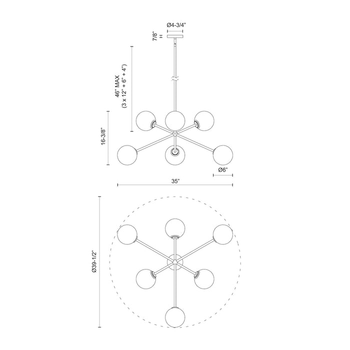 Cassia Six Light Chandelier Matte Black/Opal Matte Glass-Mid. Chandeliers-Alora-Lighting Design Store