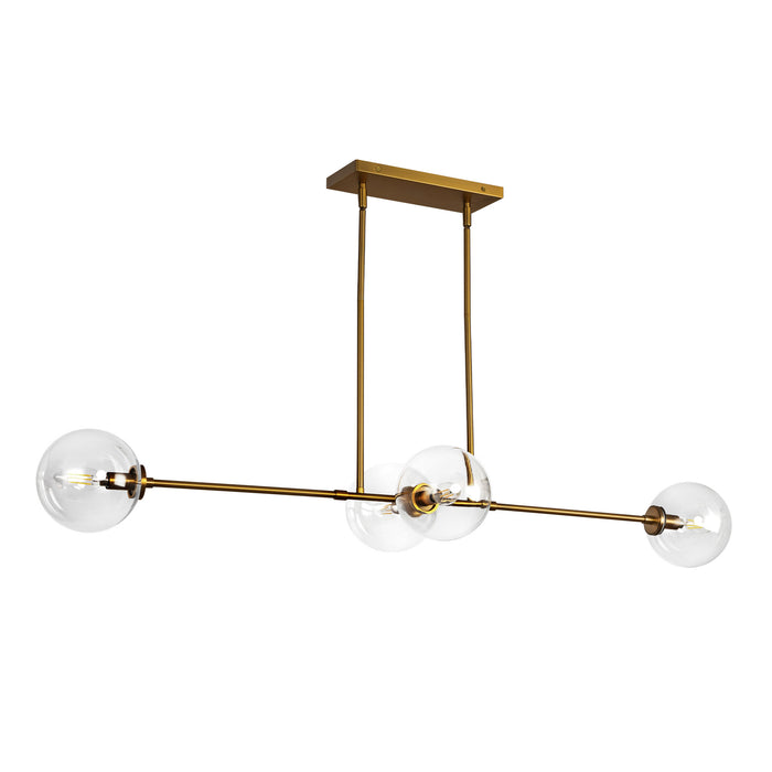 Cassia Four Light Linear Pendant Aged Gold/Clear Glass-Linear/Island-Alora-Lighting Design Store