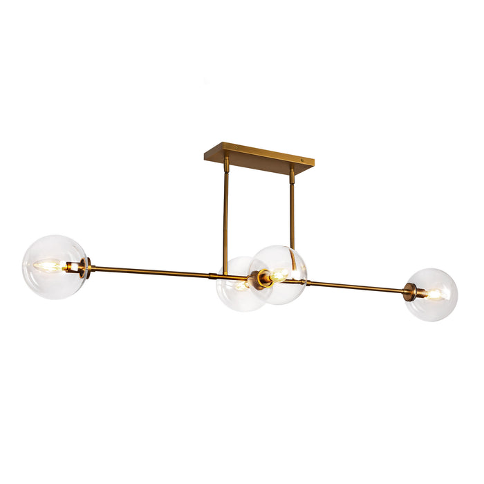 Cassia Four Light Linear Pendant Aged Gold/Clear Glass-Linear/Island-Alora-Lighting Design Store
