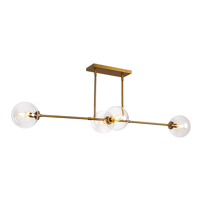 Cassia Four Light Linear Pendant Aged Gold/Clear Glass-Linear/Island-Alora-Lighting Design Store