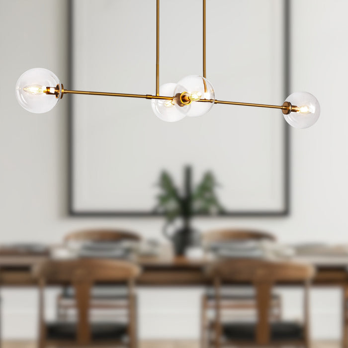 Cassia Four Light Linear Pendant Aged Gold/Clear Glass-Linear/Island-Alora-Lighting Design Store
