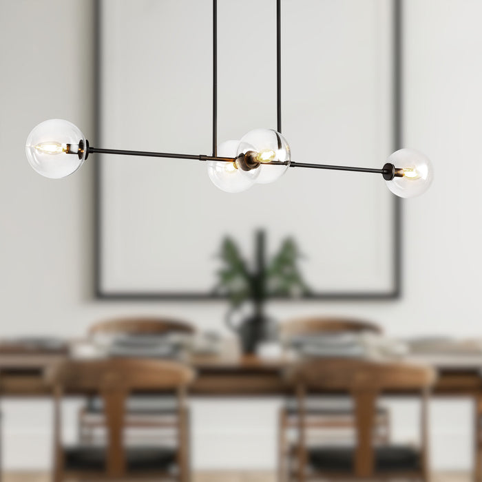 Cassia Four Light Linear Pendant Matte Black/Clear Glass-Linear/Island-Alora-Lighting Design Store