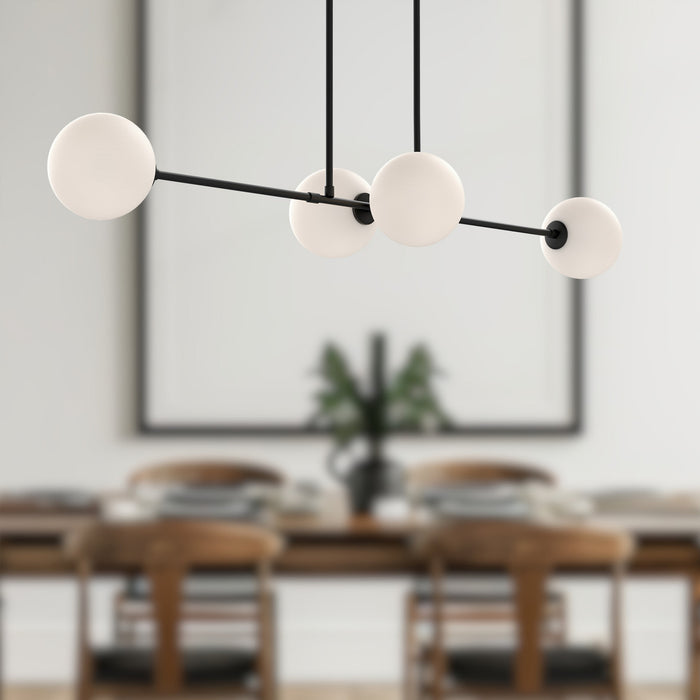Cassia Four Light Linear Pendant Matte Black/Opal Matte Glass-Linear/Island-Alora-Lighting Design Store