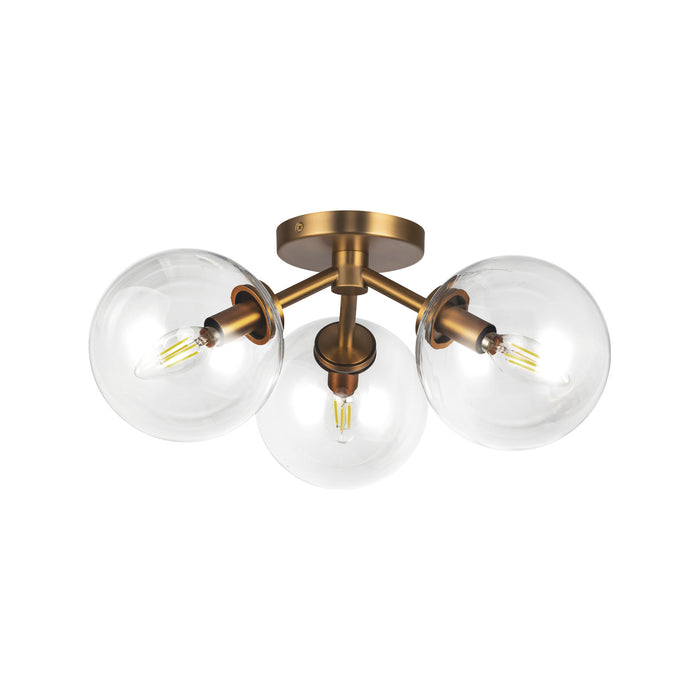 Cassia Three Light Semi-Flush Mount Aged Gold/Clear Glass-Semi-Flush Mts.-Alora-Lighting Design Store
