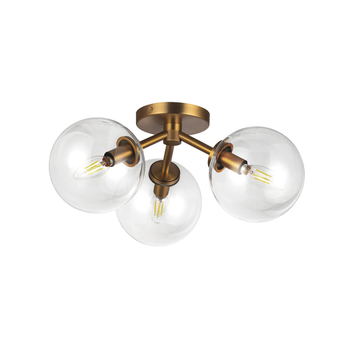 Cassia Three Light Semi-Flush Mount Aged Gold/Clear Glass-Semi-Flush Mts.-Alora-Lighting Design Store