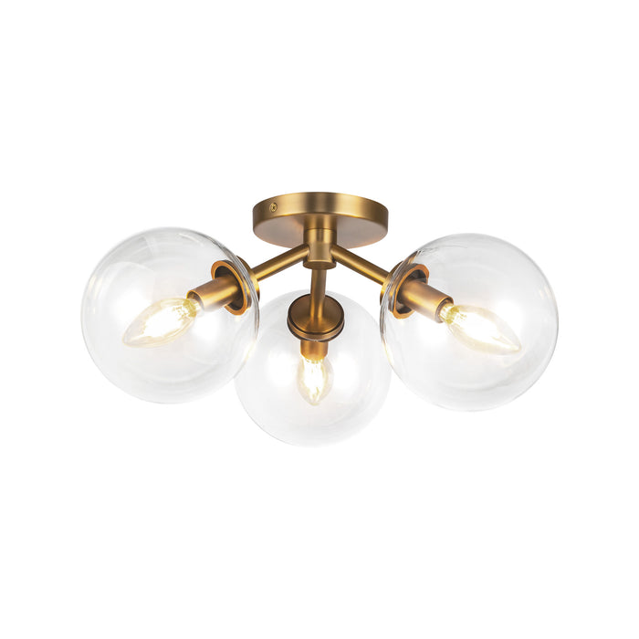 Cassia Three Light Semi-Flush Mount Aged Gold/Clear Glass-Semi-Flush Mts.-Alora-Lighting Design Store