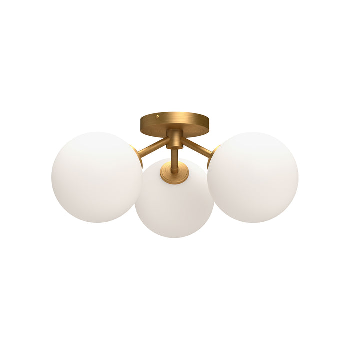 Cassia Three Light Semi-Flush Mount Aged Gold/Opal Matte Glass-Semi-Flush Mts.-Alora-Lighting Design Store