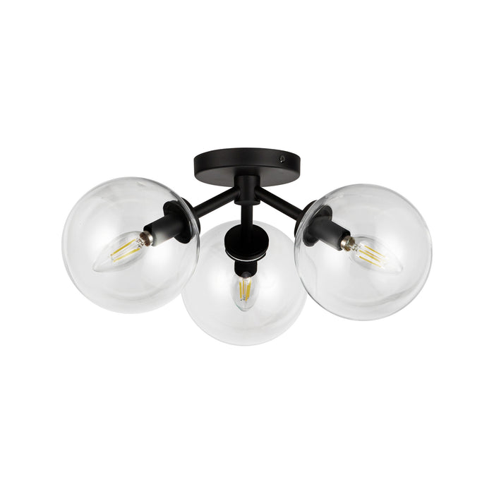 Cassia Three Light Semi-Flush Mount Matte Black/Clear Glass-Semi-Flush Mts.-Alora-Lighting Design Store