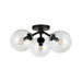 Cassia Three Light Semi-Flush Mount Matte Black/Clear Glass-Semi-Flush Mts.-Alora-Lighting Design Store