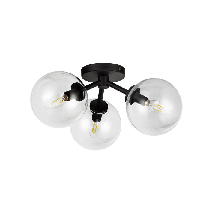 Cassia Three Light Semi-Flush Mount Matte Black/Clear Glass-Semi-Flush Mts.-Alora-Lighting Design Store