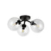 Cassia Three Light Semi-Flush Mount Matte Black/Clear Glass-Semi-Flush Mts.-Alora-Lighting Design Store