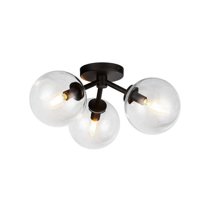 Cassia Three Light Semi-Flush Mount Matte Black/Clear Glass-Semi-Flush Mts.-Alora-Lighting Design Store