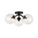 Cassia Three Light Semi-Flush Mount Matte Black/Clear Glass-Semi-Flush Mts.-Alora-Lighting Design Store