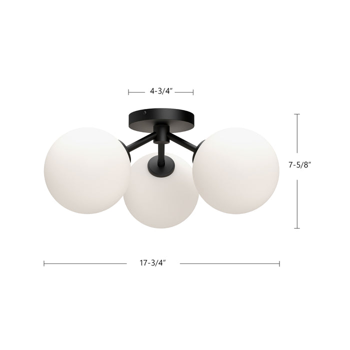 Cassia Three Light Semi-Flush Mount Aged Gold/Opal Matte Glass-Semi-Flush Mts.-Alora-Lighting Design Store