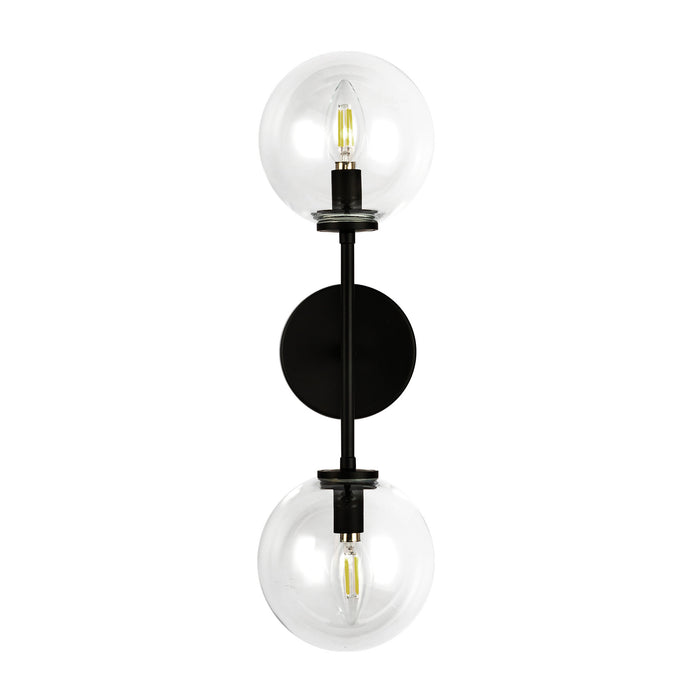 Cassia Two Light Wall Vanity Matte Black/Clear Glass-Sconces-Alora-Lighting Design Store