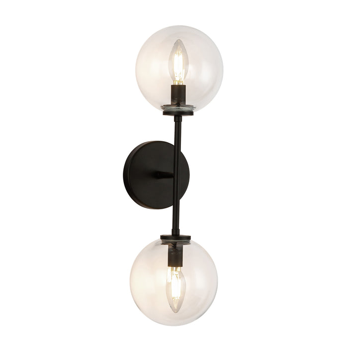 Cassia Two Light Wall Vanity Matte Black/Clear Glass-Sconces-Alora-Lighting Design Store