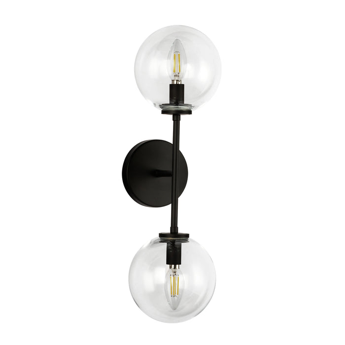 Cassia Two Light Wall Vanity Matte Black/Clear Glass-Sconces-Alora-Lighting Design Store