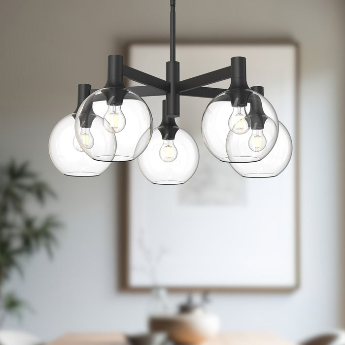 Castilla Five Light Chandelier Clear Glass/Matte Black-Mid. Chandeliers-Alora-Lighting Design Store
