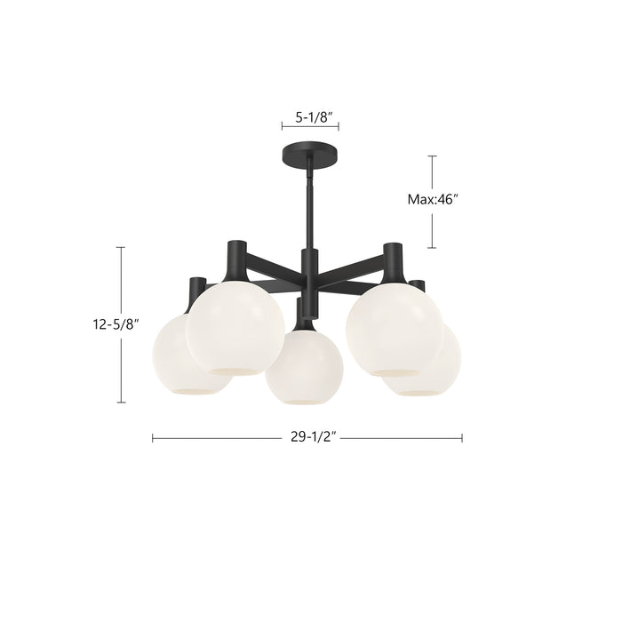 Castilla Five Light Chandelier Matte Black/Opal Matte Glass-Mid. Chandeliers-Alora-Lighting Design Store